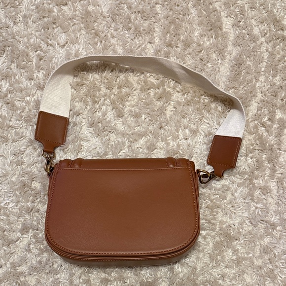 Brown Leather Crossbody Bag with White Strap - Picture 2 of 3